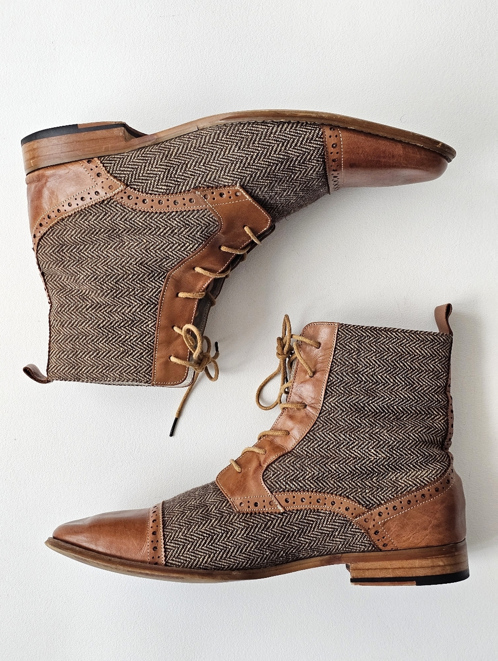Giovanni Tweed Leather Cap Toe Lace Up Hand Crafted Boots Men’s 13 Brown Dress
